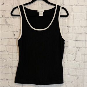 Poppy Black Knit Tank Top with White Trim Women’s Size PL